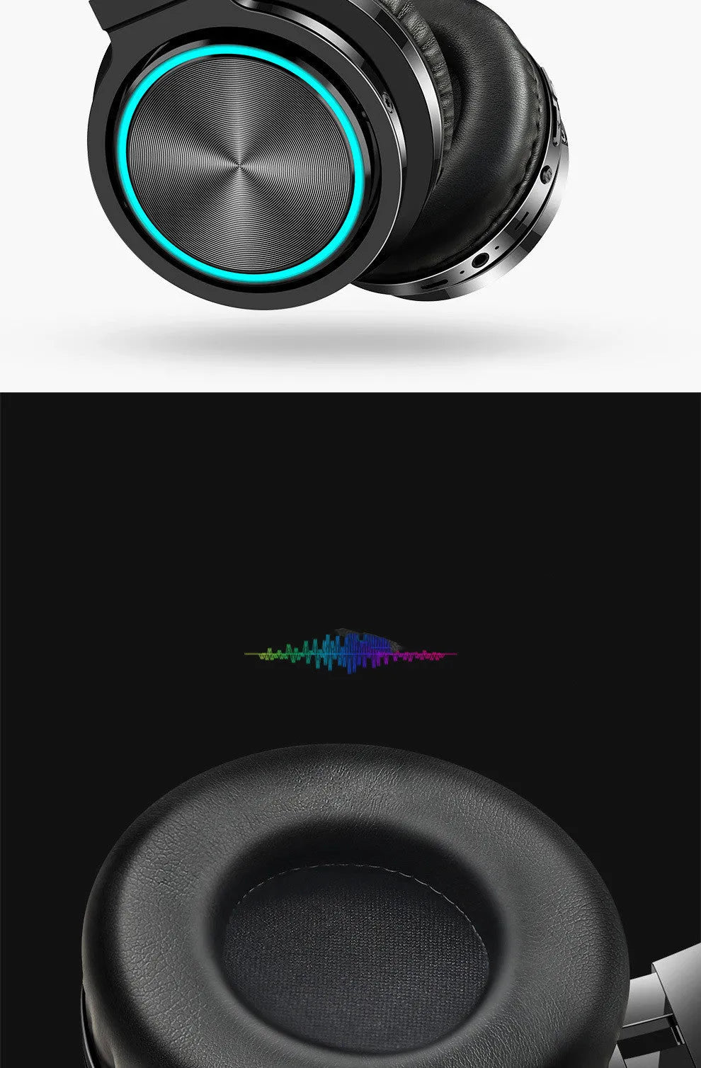 B12 wireless folding headset in black, black and red, or white and grey colour options showing head-mounted design
