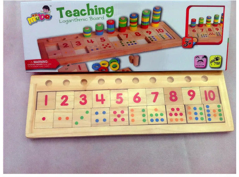 Montessori teaching log board in rubber wood with a plastic ring, packed size 43x14x4.5 cm