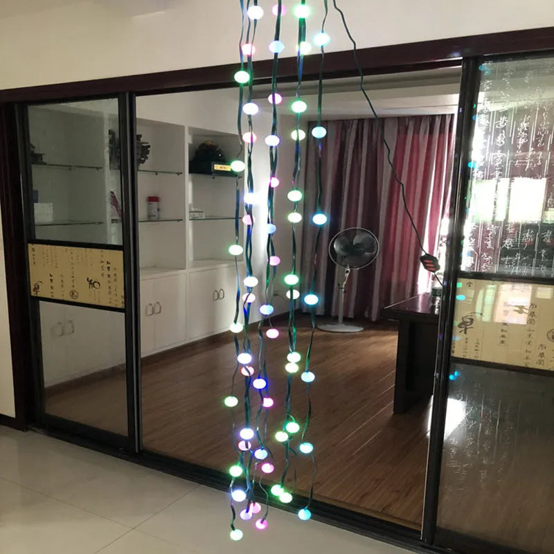 64 LED Christmas tree light string with button control for dimming and colour change functions
