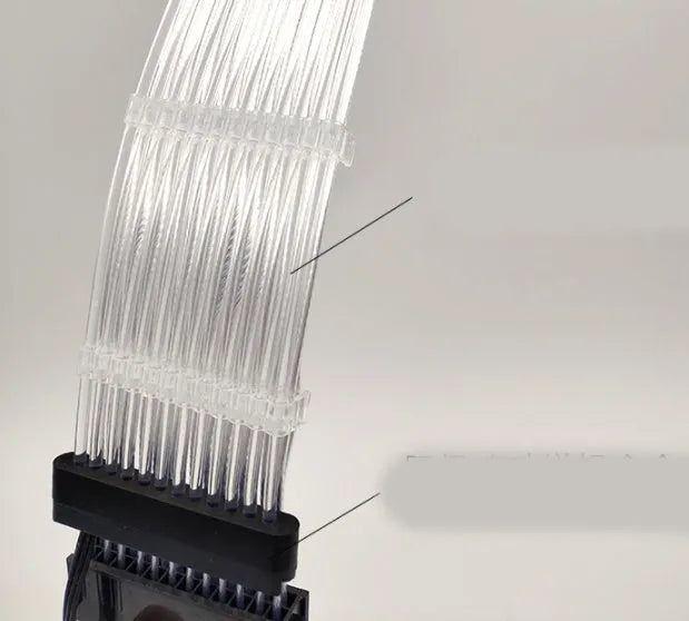 25 cm computer case cable extension with transparent silver-plated wire, light row, and RGB support for PC builds.