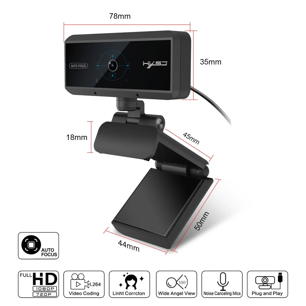 Black USB desktop video camera with 5MP CMOS sensor, autofocus, 2592x1944 resolution, 1.7m cable