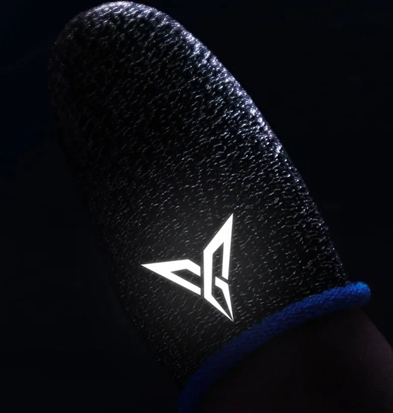 Green gaming thumb sleeves with 3M reflective logo made from silver fibre ring-spun yarn