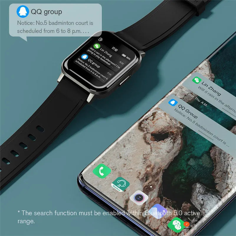 Black waterproof smart bracelet with 1.4 inch screen and silicone strap on a wrist