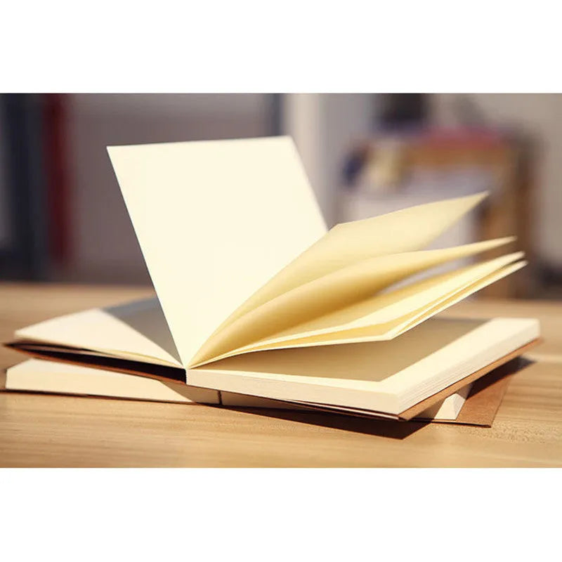 Brown and white covered kraft paper sketchbooks in 16K and 32K sizes showing binding and page detail.