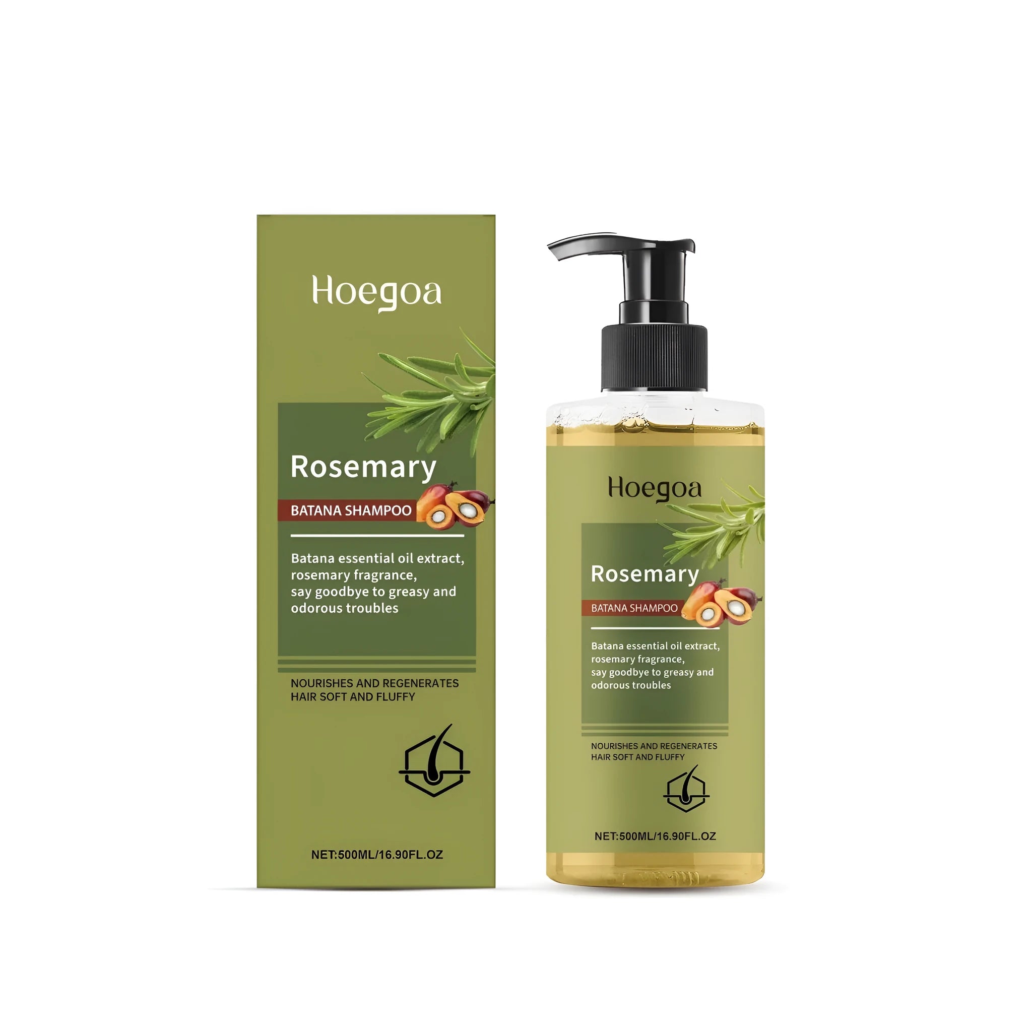 500ml bottle of Rosemary Hair Growth Shampoo with botanical extracts, fragrance free.