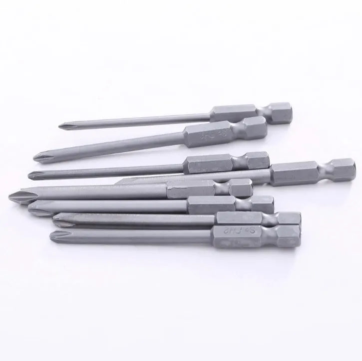 Eight magnetic Phillips screwdriver bits with 75mm length and S2 alloy steel construction
