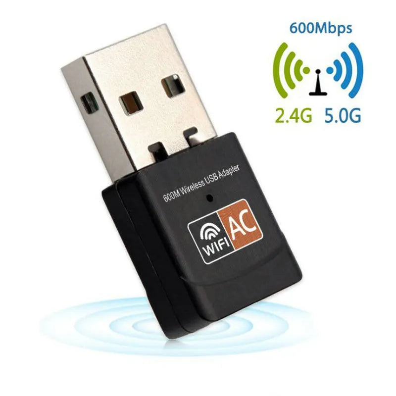 Mini dual band 600Mbps wireless network card USB adapter in black with AC600 support