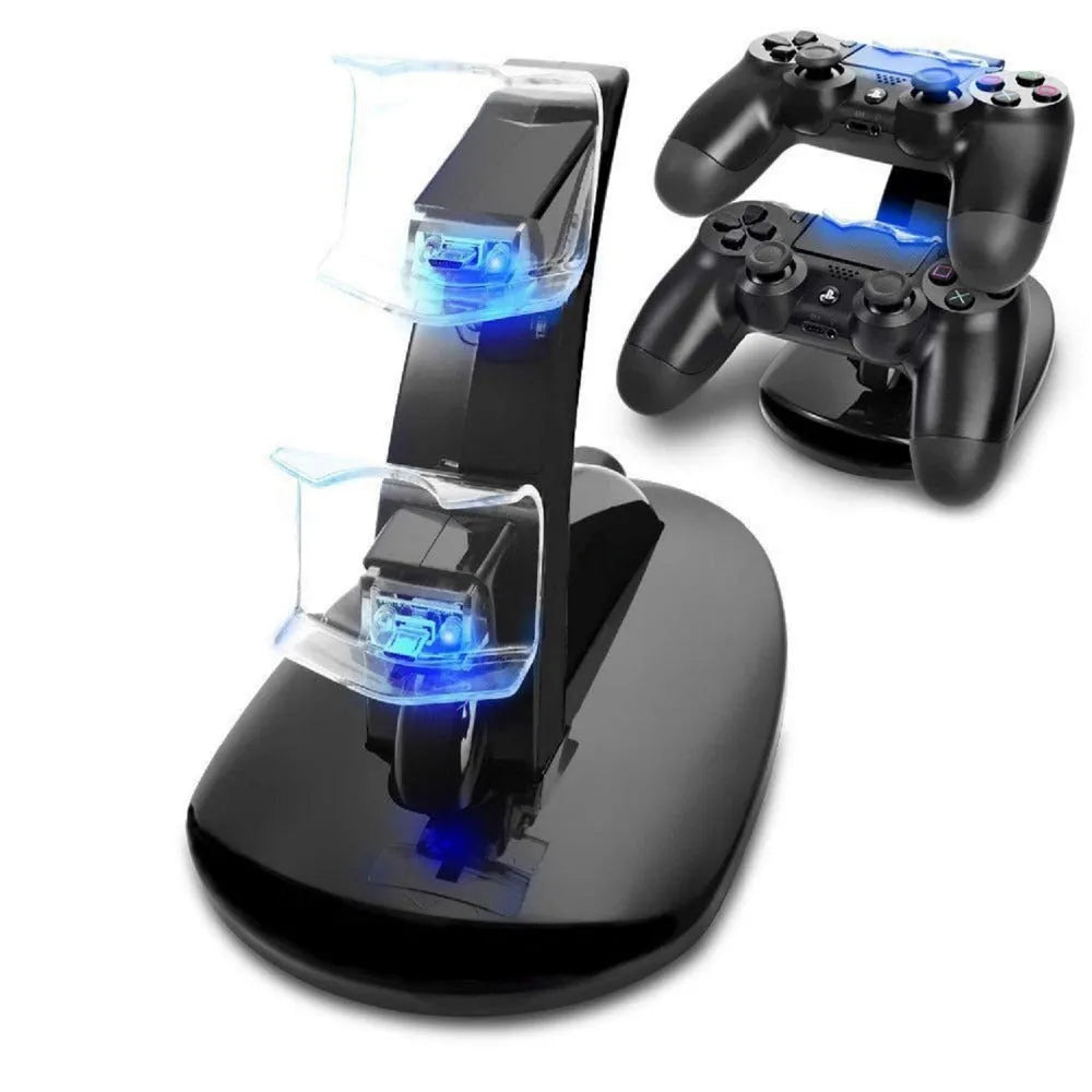 Black dual charging stand for Xbox One controllers with two charging slots