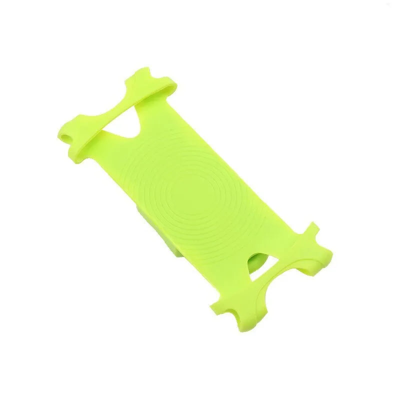 Adjustable silicone bicycle phone holder mounted on handlebar showing three-hole bracket adjustment