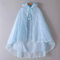 Girls Princess Elsa dress in cotton with short sleeves and A-line skirt, available in gradient blue and silver cloak colour options