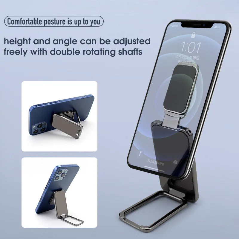 Foldable zinc alloy mobile phone stand with retractable ring bracket in silver colour