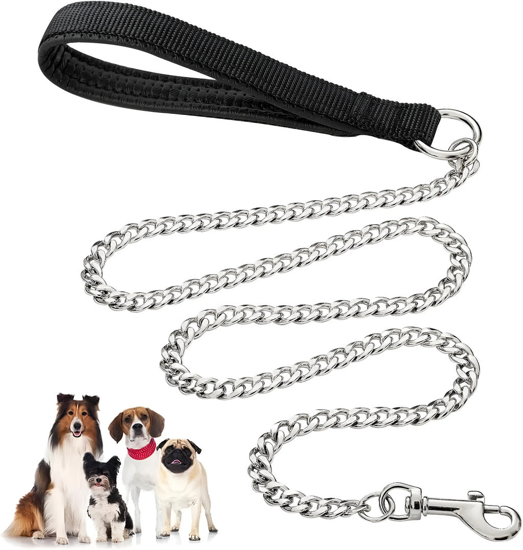 Heavy duty metal dog chain leash with soft padded black handle for large dogs