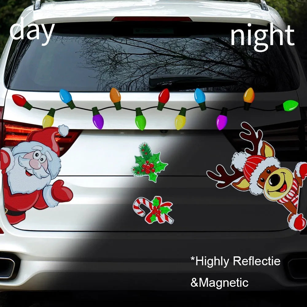 Medium Christmas elk reflective magnetic sticker with cartoon design for window decoration