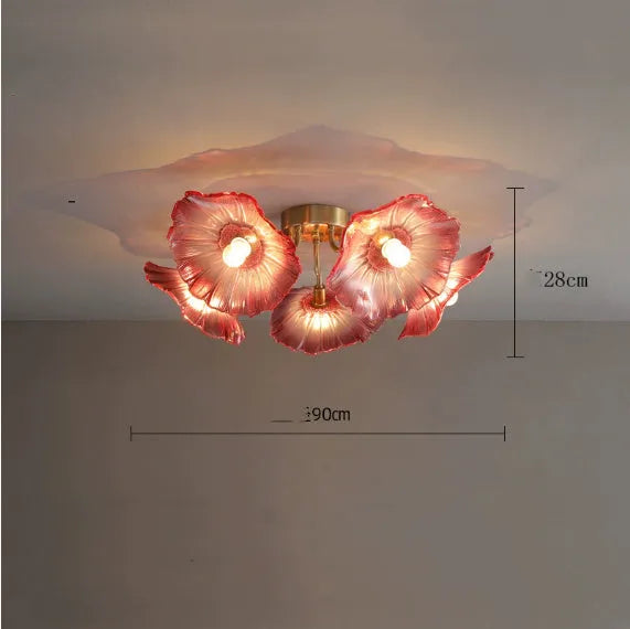 Modern creative flower ceiling lamp with multiple flower heads in white or purple colour options