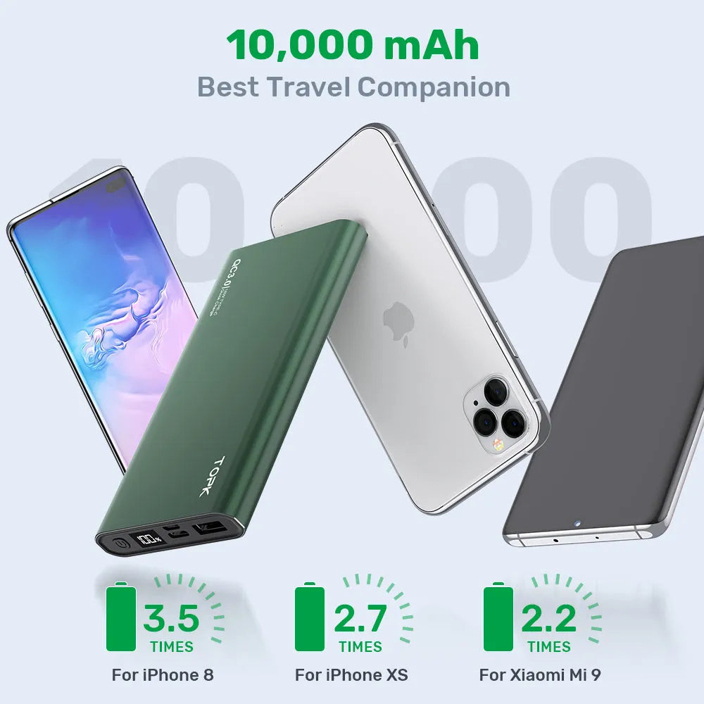 10,000mAh full metal shell power bank with digital display in silver