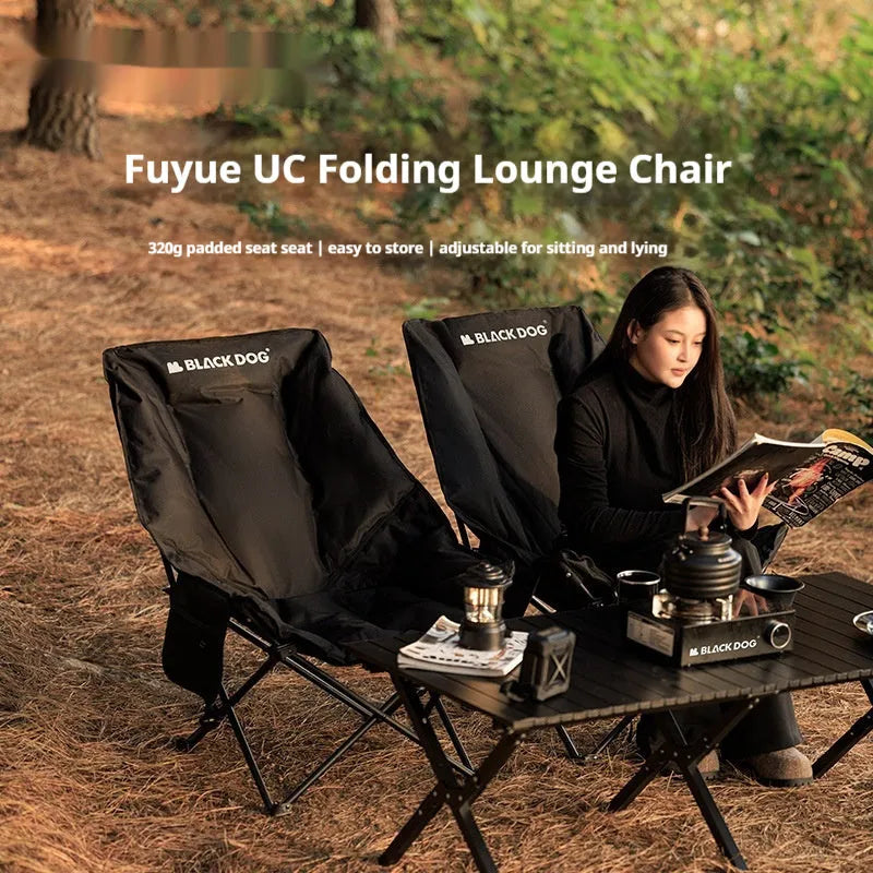 Night Black portable camping recliner folding chair with Oxford cloth and steel frame