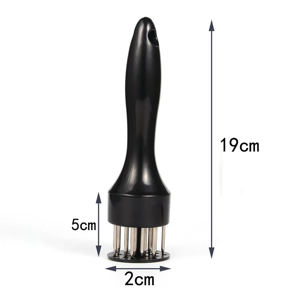 Handheld meat tenderiser needle tool in white or black for tenderising steak and pork before cooking