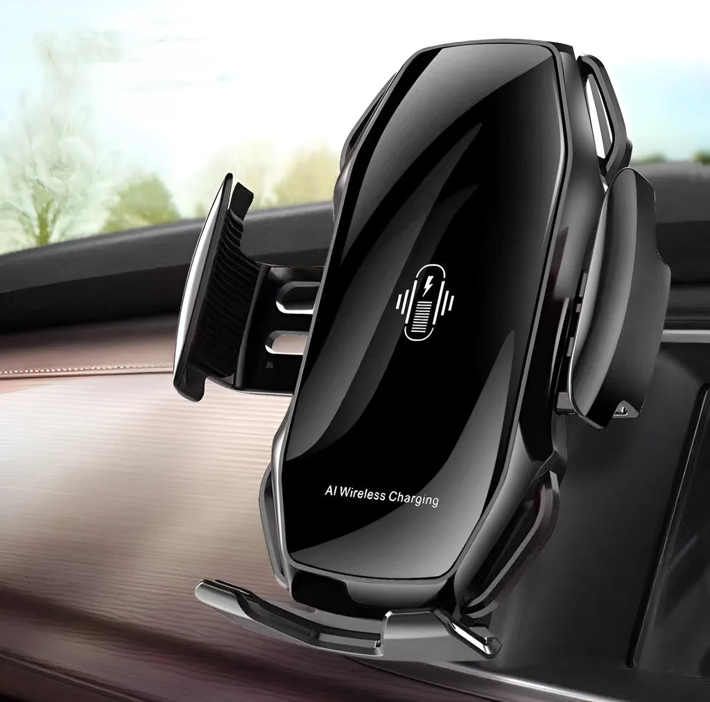 Car navigation mobile phone holder with USB charging port in black, blue, gold, and red colour options.