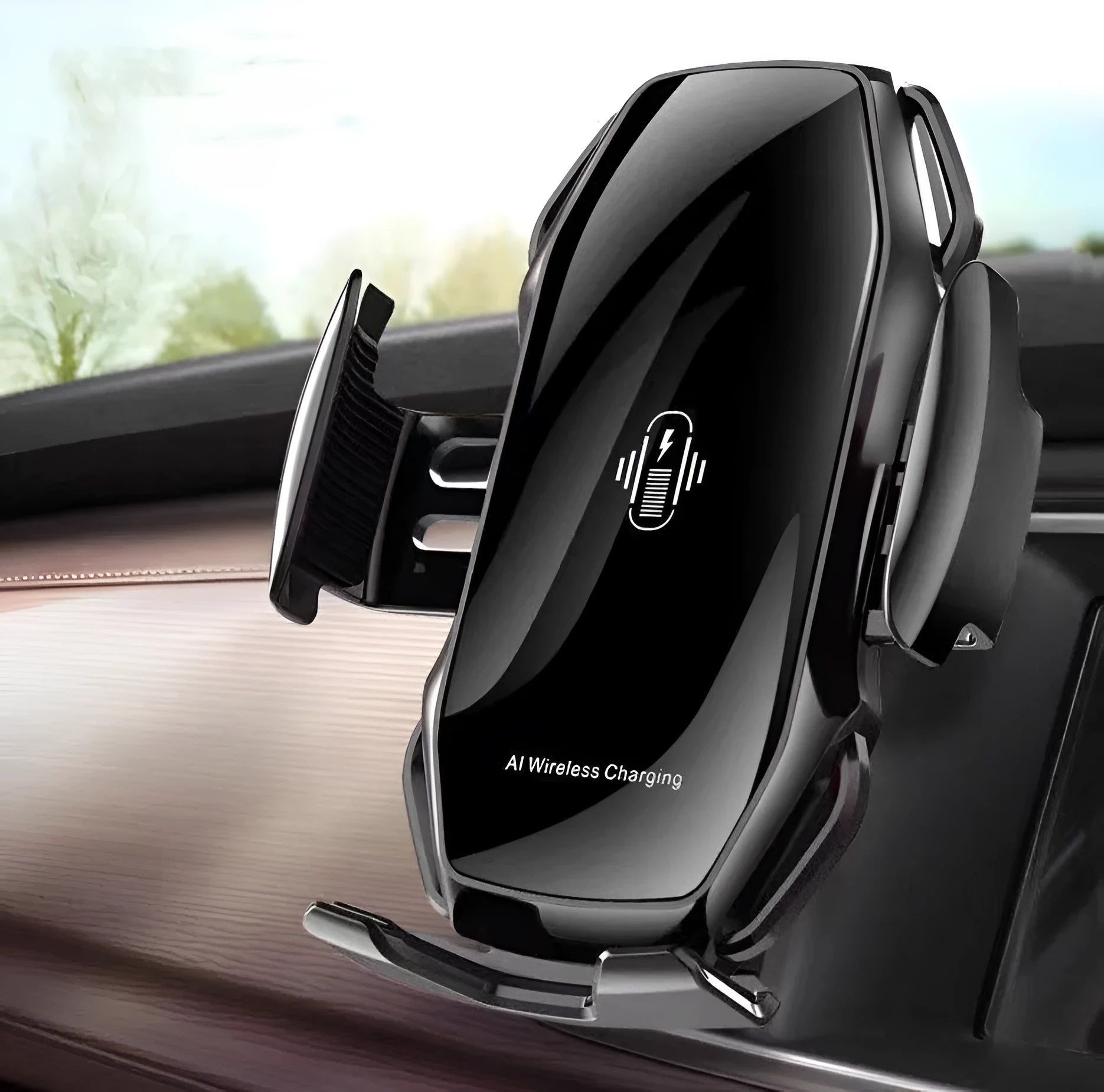 Car navigation mobile phone holder with USB charging port in black, blue, gold, and red colour options.