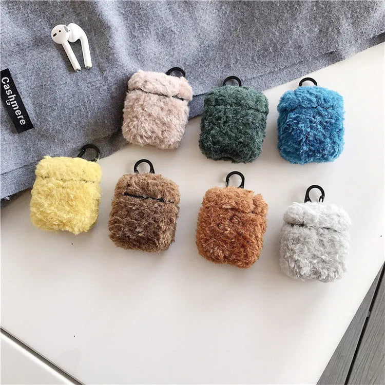 Green plastic and plush headphone cover for Apple AirPods charging case
