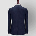 Men's casual striped two-piece business suit in grey, flat collar, back slit, button decoration, sizes S-4XL