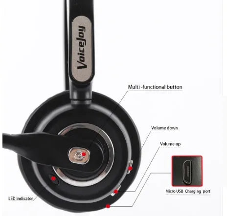 Bluetooth headset with microphone designed for truck drivers and office use with noise cancellation technology