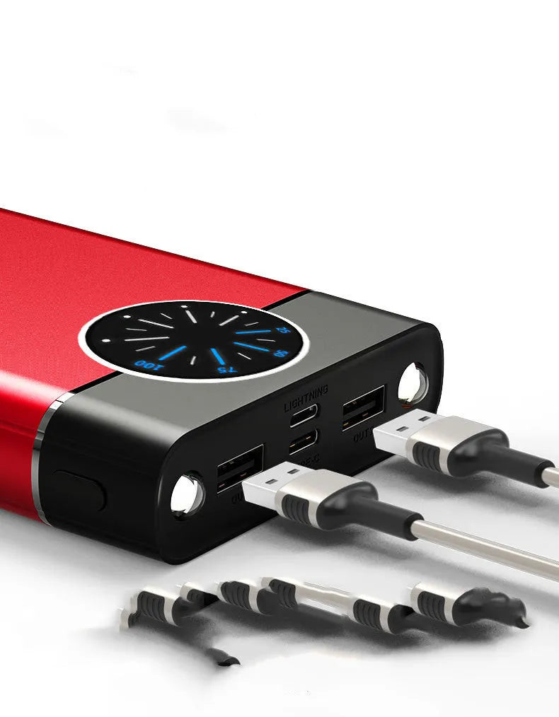 20000mAh alloy portable power bank with LED flashlight in black, red, and blue colour options