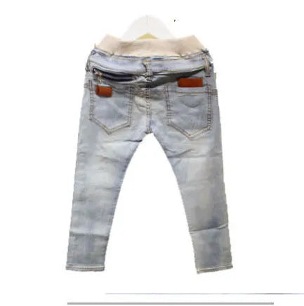 Boys harem pants in denim with stripe pattern and rubber band waist for spring and autumn casual wear