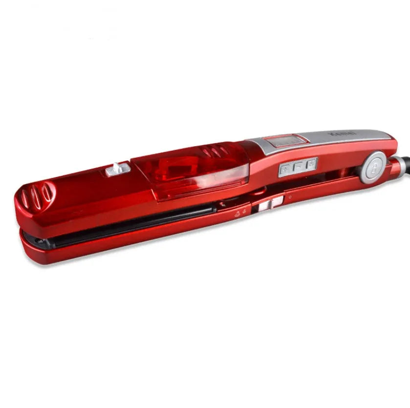 Electric hair straightener with tourmaline ceramic plates, steam hydration, and 10 temperature settings for wet and dry hair