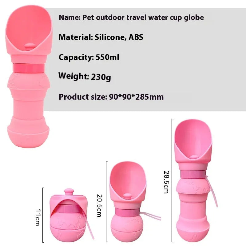 Silicone folding water cup for dogs shown in folded and unfolded states with colour options