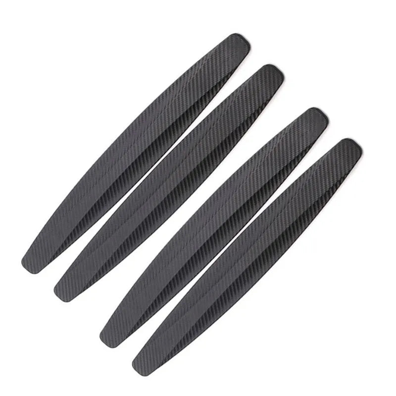 Black carbon fibre car door bumper anti-collision strip 140x25mm with reverse double-sided tape on vehicle door edge