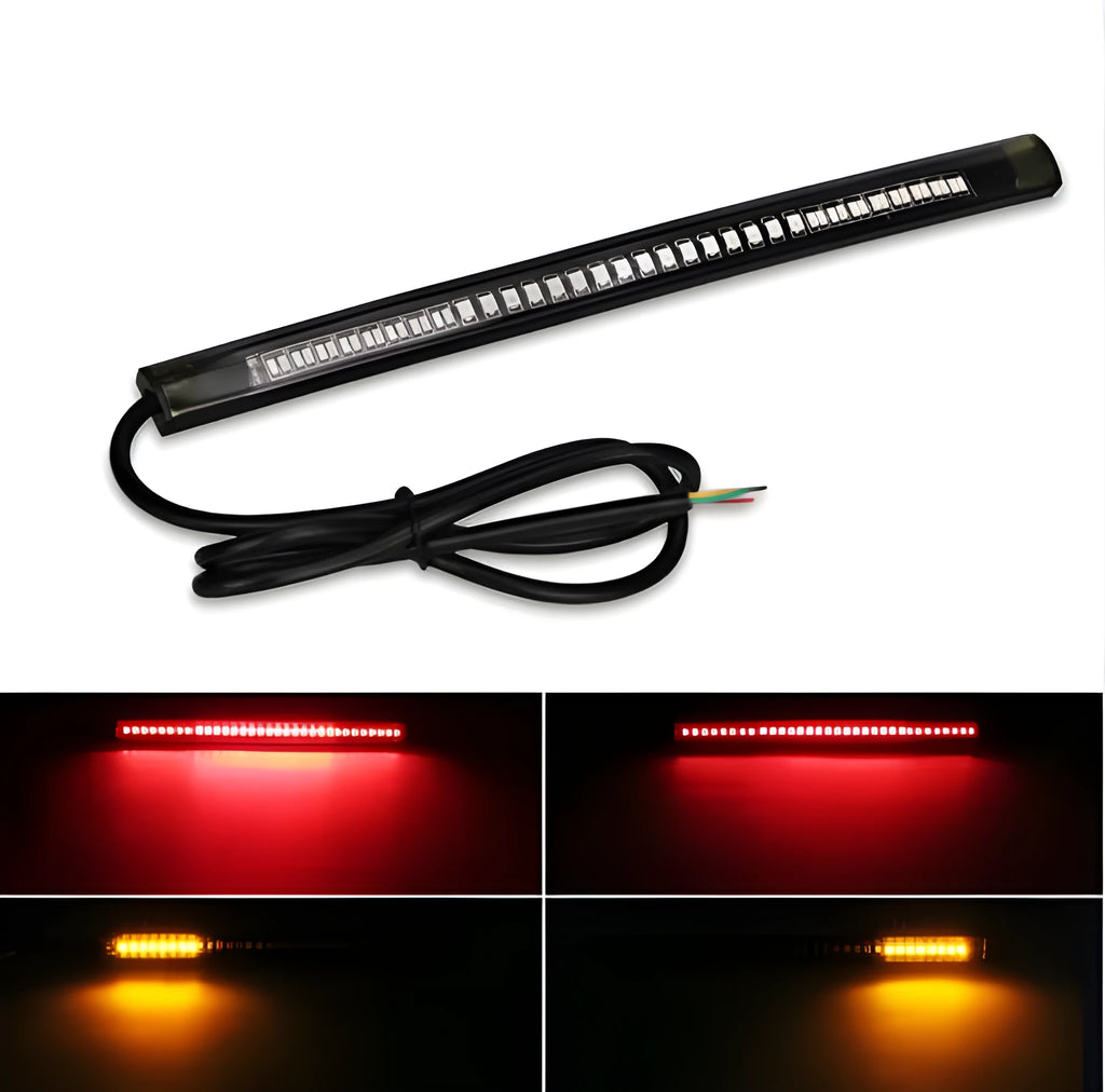 Universal flexible 48 SMD LED motorcycle tail brake turn signal license plate light strip with red and amber LEDs