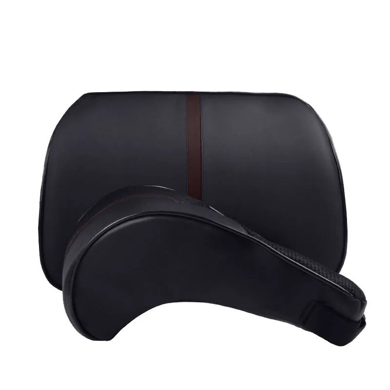 Solid colour leather car headrest cushion and lumbar support pillow with memory foam core