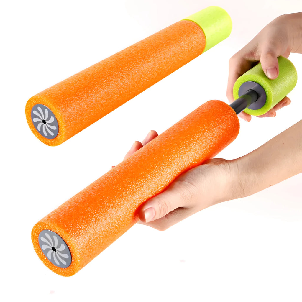 Orange plastic water blaster pistol with foam handle measuring 33cm long