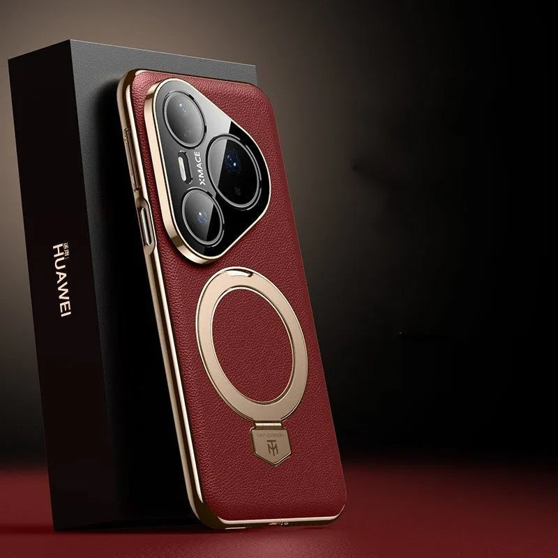 Magnetic rotating bracket phone case in Obsidian Black for Huawei Pura with frosted finish