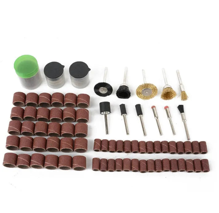 150-piece electric grinder accessories combo set with sandpaper rings and multiple material components