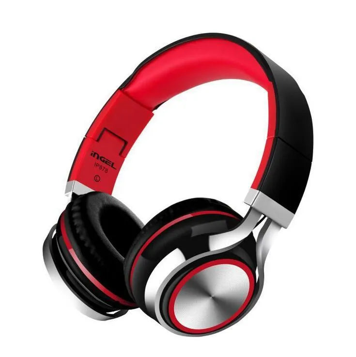 Folding black Bluetooth headset with 40mm speakers shown in open and closed positions.