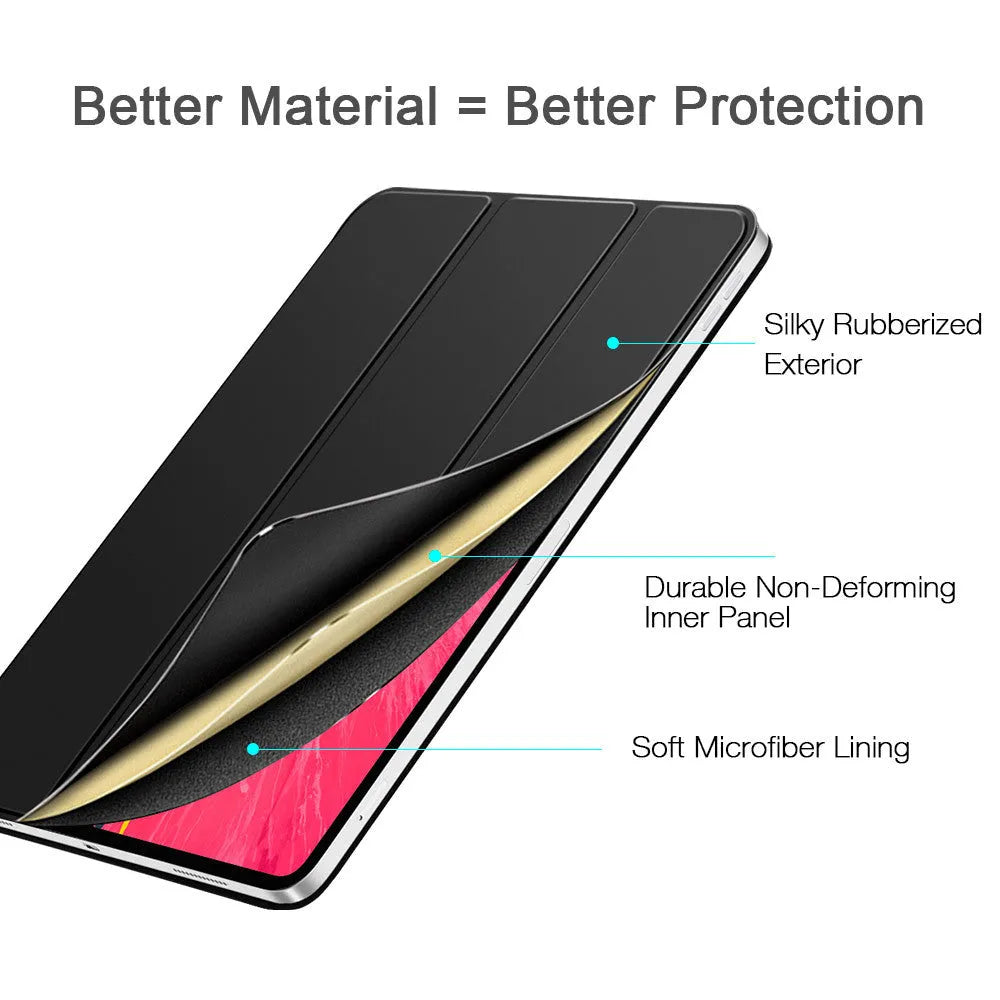 Magnetic smart case for iPad Pro 11 with trifold stand and Apple Pencil charging support in black