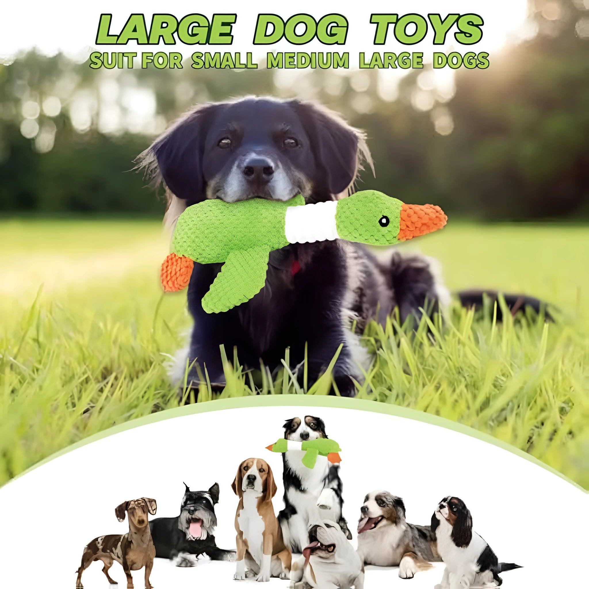 Blue duck-shaped dog plush toy with squeakers for chewing and play