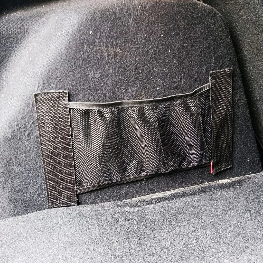 Polyester elastic storage net for organising items in a car boot, shown in 20x35cm and 20x45cm sizes.