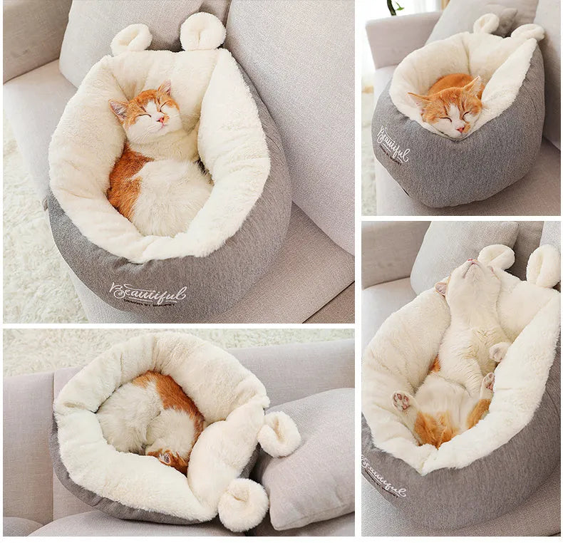 Warming pet dog bed cotton cushion in grey for small puppies size S and M