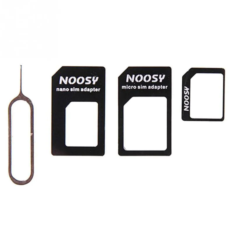 Three SIM card adapters for nano to micro and standard conversion in black and white colours