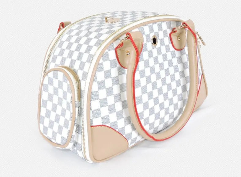 PU pet carrier bag in white, size small, 36x18x25cm, for dogs and cats up to 8kg