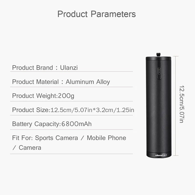 Black aluminium alloy power bank handle showing its size and integrated carry handle.
