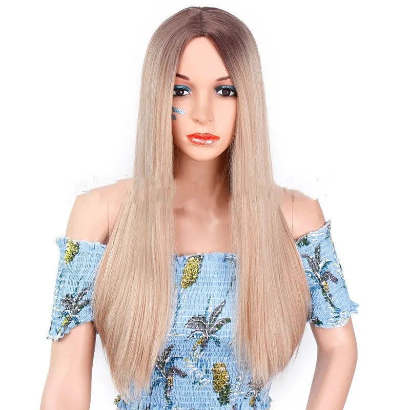Long straight wig 65cm with mid-point bangs in colour as shown, made from high temperature wire