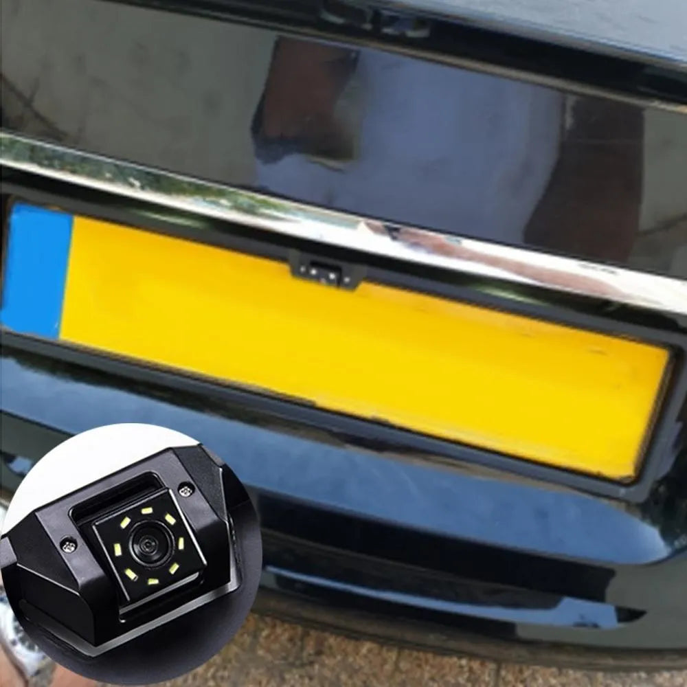 European license plate reversing camera with 4 LED night vision lights in black finish