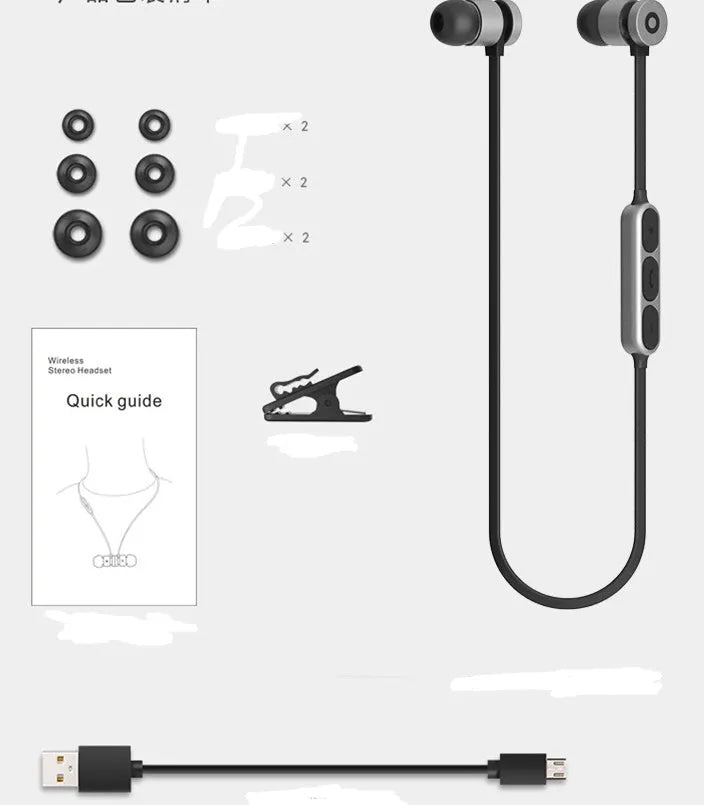 Metal magnetic sports Bluetooth wireless headset with neck-mounted design and in-ear buds