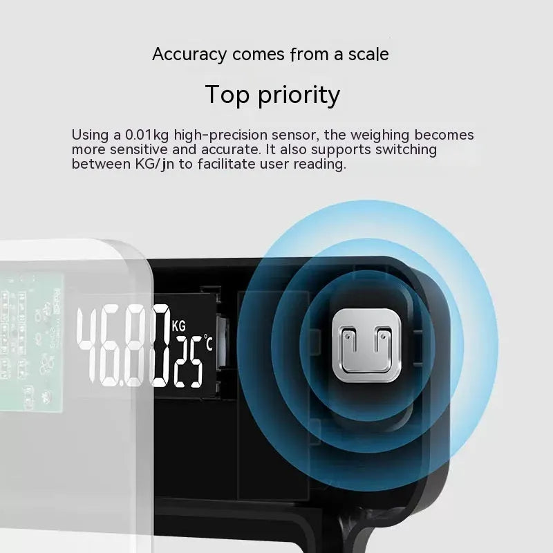USB rechargeable electronic body weight scale in Cross Black, Cross Rose Red, or Cross White colour options