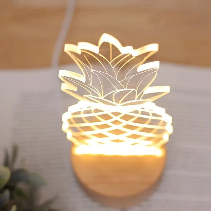 Wood and acrylic pineapple-shaped night light with dimmer switch, measuring 24.5cm tall.