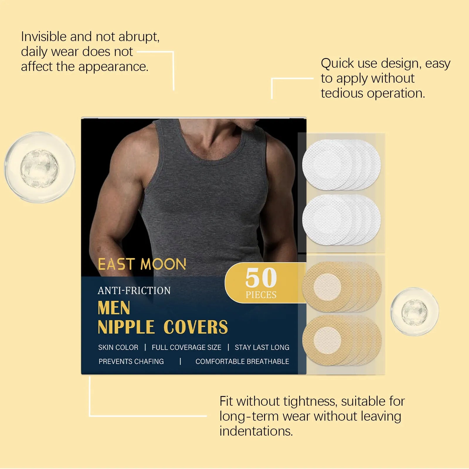Men's anti friction chest patch 50 pieces adhesive plasters for sports